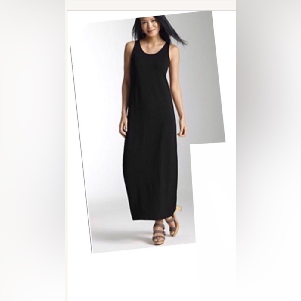 J JILL Maxi Dress Black Sleeveless Size Medium Petite Jumper Pima Cotton Spandex